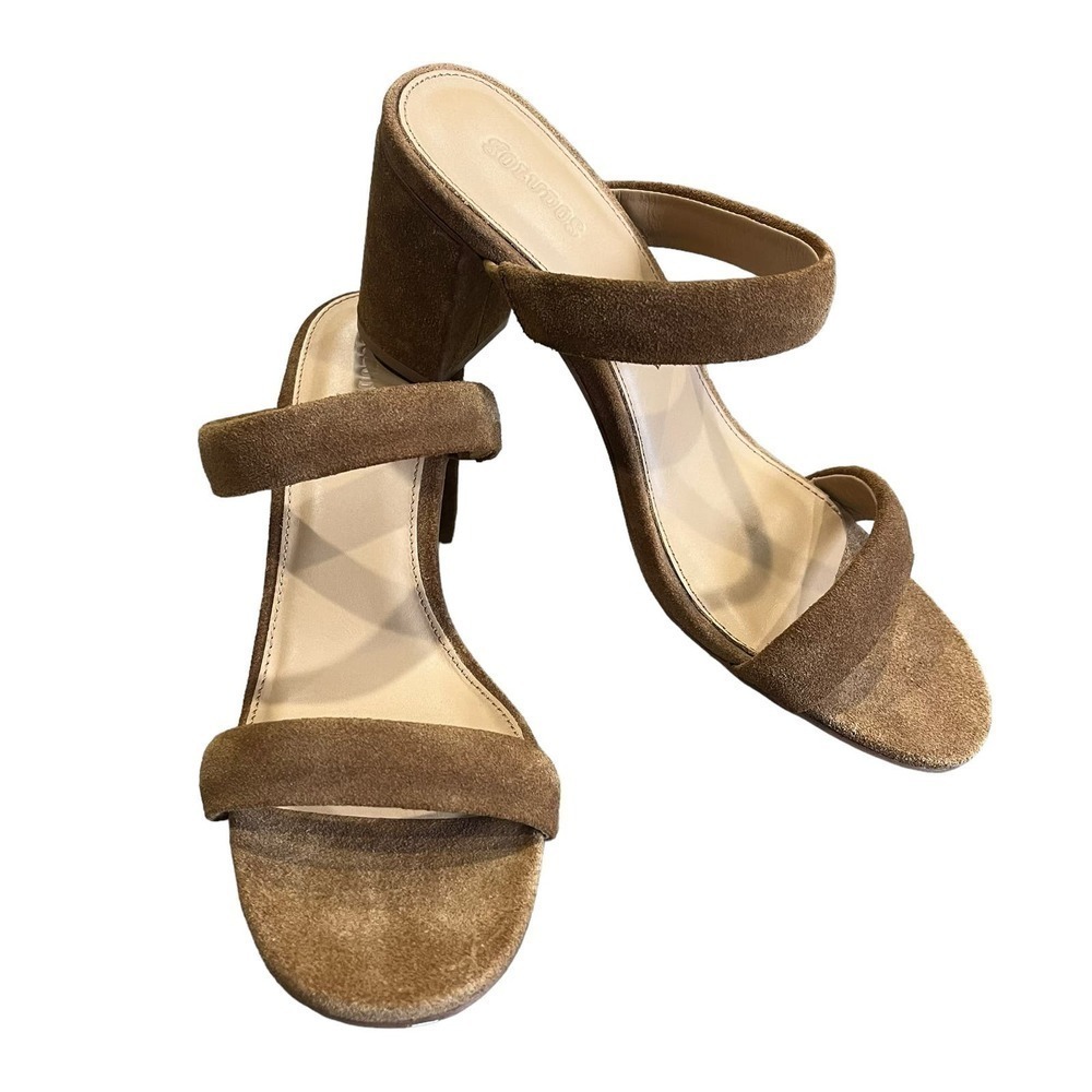 Soludos Ines Suede Open Toe Block Heel Sandals Walnut Brown Size 8.5